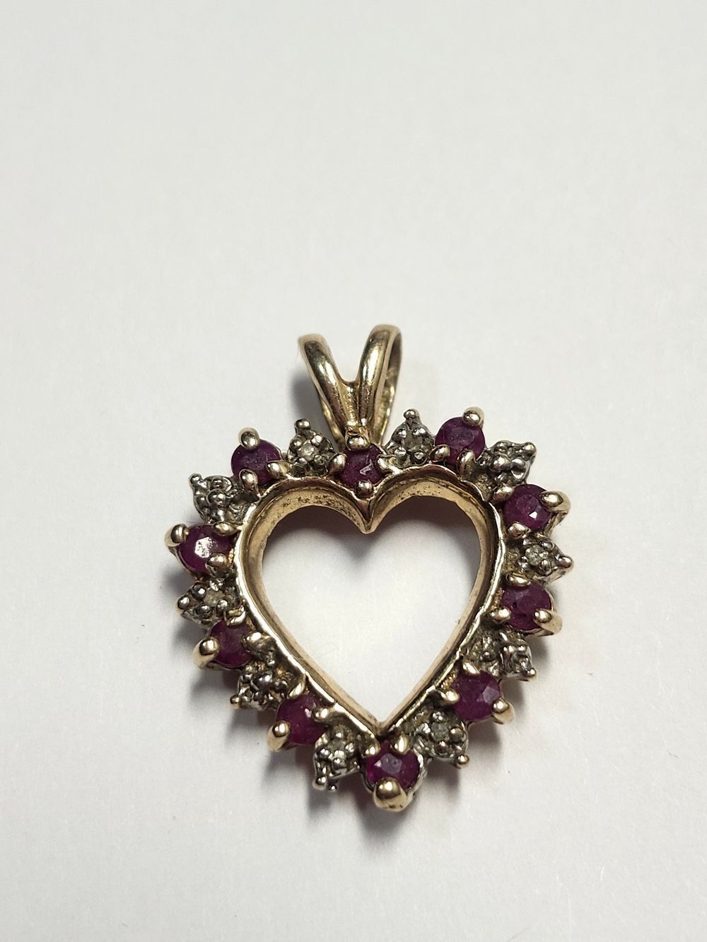 Stunning 10K GOLD open HEART PENDANT w/ Rubies & Diamonds love